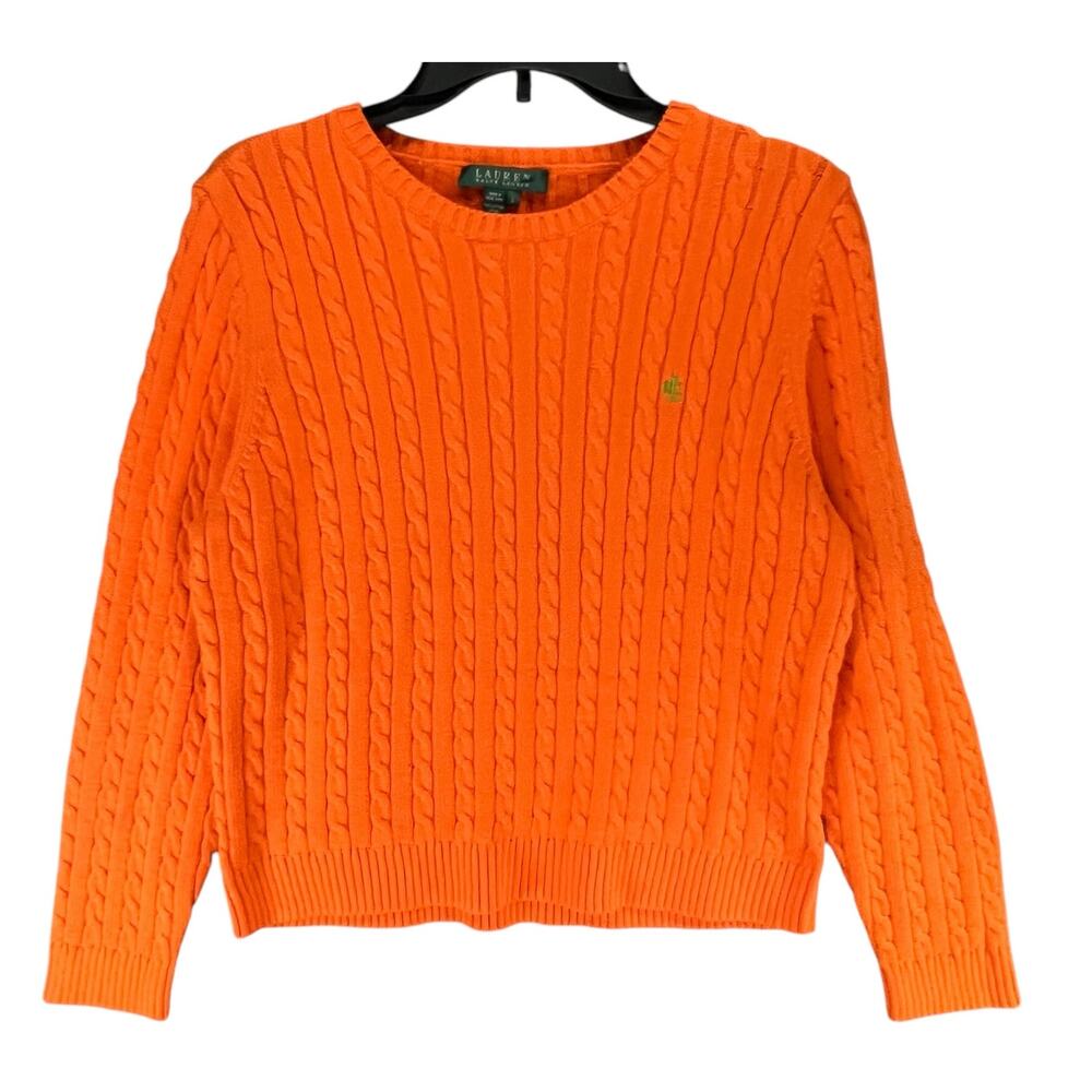 Lauren Ralph Lauren Orange Cable Knit Crewneck Sweater